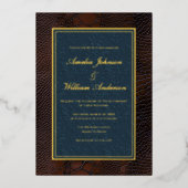 Invitation En Aluminium Snakeskin Cuir Victorien Mariage bleu Brown (Recto)