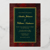 Invitation En Aluminium Snakeskin Cuir Victorien Rouge Vert foncé Mariage (Recto)
