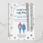 Invitation En Aluminium Snowflake Forest Couple Winter Wonderland Mariage (Recto)