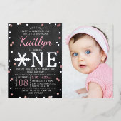 Invitation En Aluminium Snowflake Winter Chalkboard 1er Anniversaire Photo (Recto)