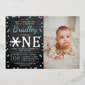 Invitation En Aluminium Snowflake Winter Chalkboard 1er Anniversaire Photo (Recto)