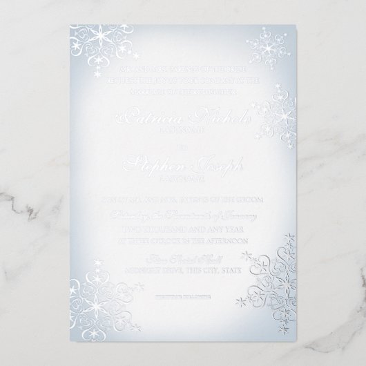 Invitation En Aluminium Snowflakes Dusty Blue Mariage Silver (Recto)