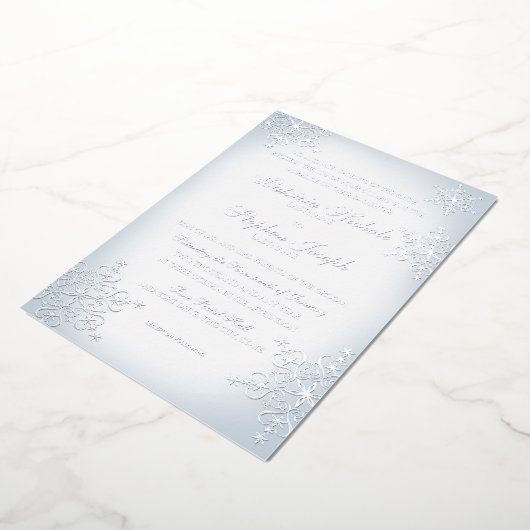 Invitation En Aluminium Snowflakes Dusty Blue Mariage Silver (Rotation)