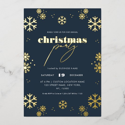 Invitation En Aluminium Snowflic Gold Script Entreprise Noël (Recto)