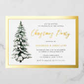 Invitation En Aluminium SnowTree Gold Border Corporate Christmas Party (Recto)