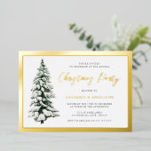 Invitation En Aluminium SnowTree Gold Border Corporate Christmas Party (Debout devant)
