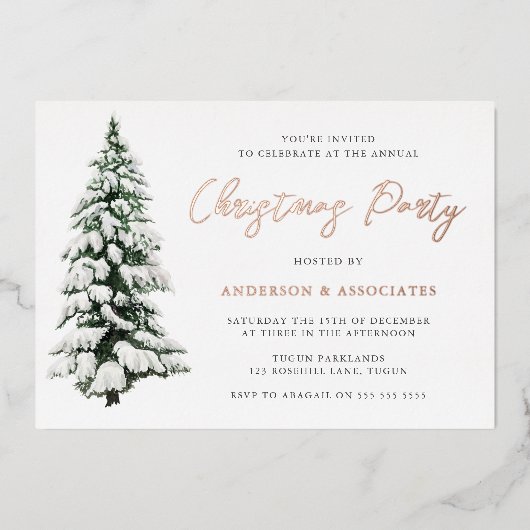 Invitation En Aluminium Snowy Christmas Tree Festive Noël Party Gold (Recto)