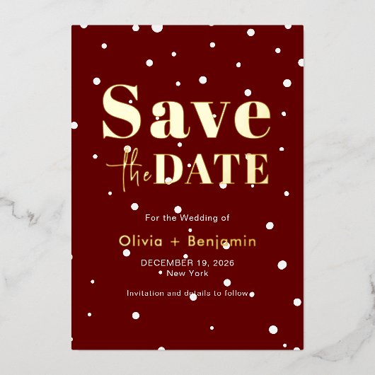 Invitation En Aluminium Snowy Élégant Noël Mariage Rouge Sauver La Date (Recto)