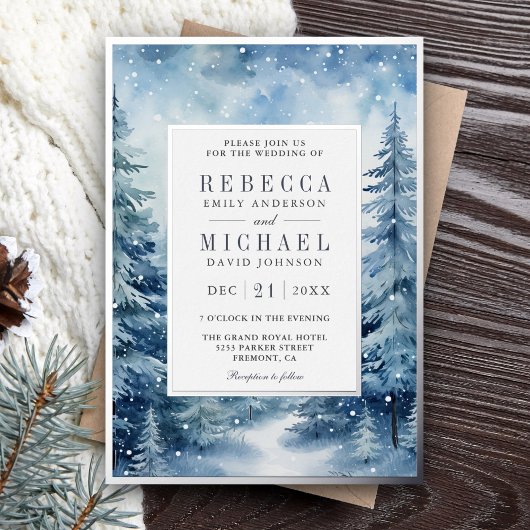 Invitation En Aluminium Snowy Winter Pine Forest Photo Collage Mariage