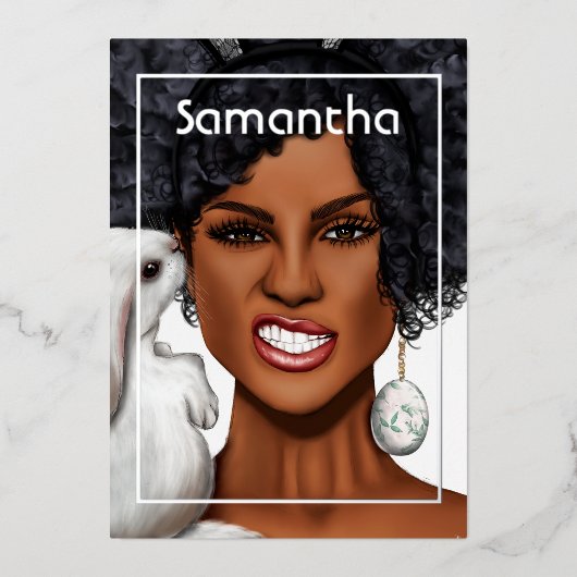 Invitation En Aluminium Soeur Bunny Afro fête d'anniversaire (Recto)