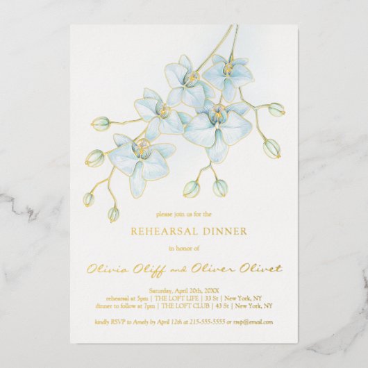 Invitation En Aluminium Soft Blue Orchid Dîner de répétition (Recto)