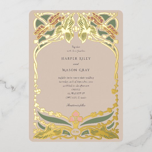 Invitation En Aluminium Soft Pastel Art Nouveau Dragonfly Mariage (Recto)