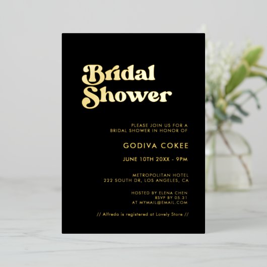 Invitation En Aluminium Soignée rétro noir & or Bride (Debout devant)