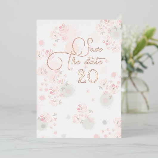 Invitation En Aluminium Soin Thé Roses Mariage Enregistrer La Date (Debout devant)