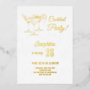 Invitation En Aluminium Soirée d'anniversaire au cocktail simple d'or