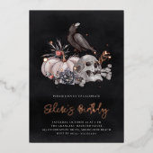Invitation En Aluminium Soirée d'anniversaire du crâne et du corbeau (Recto)