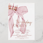 Invitation En Aluminium Soirée d'Anniversaire Rose Rose Gold Bow (Recto)