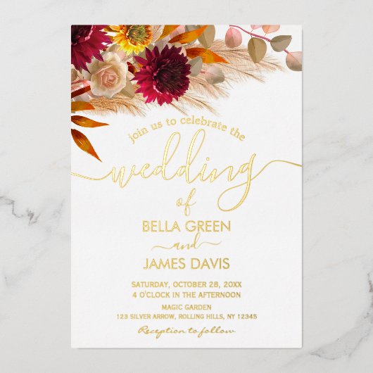 Invitation En Aluminium Soirée de mariage en laiton Pampas (Recto)