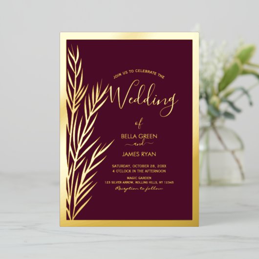 Invitation En Aluminium Soirée de mariage en laiton Pampas (Debout devant)