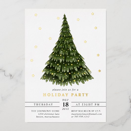 Invitation En Aluminium Soirée de Noël classique et élégante (Recto)