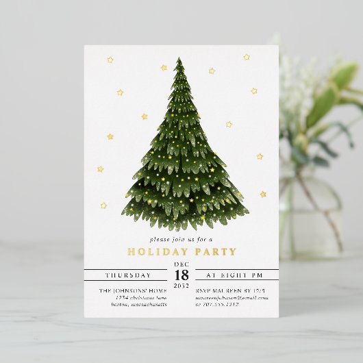 Invitation En Aluminium Soirée de Noël classique et élégante (Debout devant)