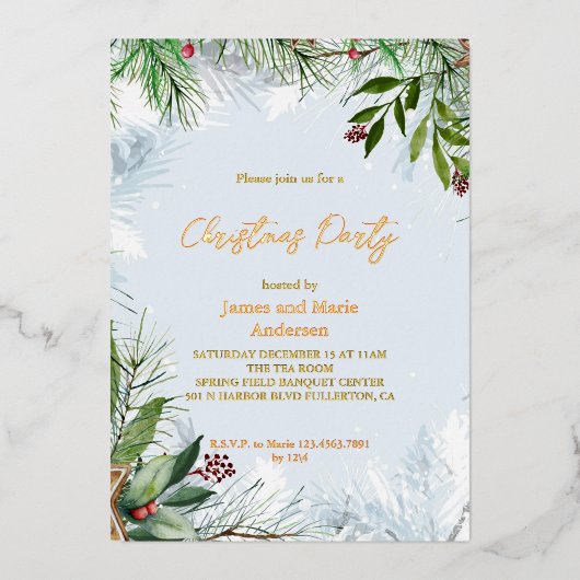 Invitation En Aluminium Soirée de Noël Cosy hiver Neige (Recto)