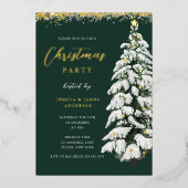 Invitation En Aluminium Soirée de Noël de l'Arbre à Neige Vert Festif (Recto)
