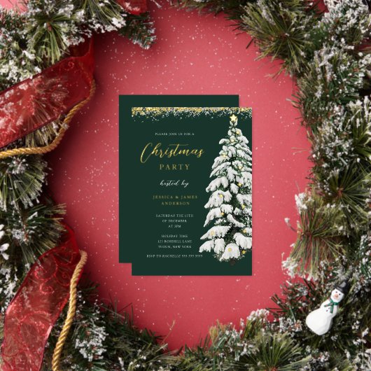Invitation En Aluminium Soirée de Noël de l'Arbre à Neige Vert Festif (Insitu)