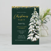 Invitation En Aluminium Soirée de Noël de l'Arbre à Neige Vert Festif (Debout devant)