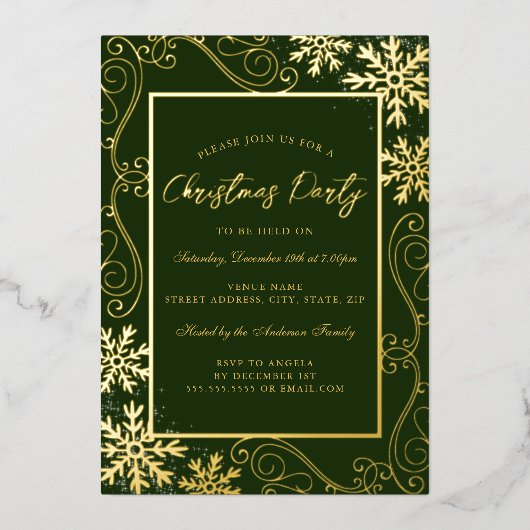 Invitation En Aluminium Soirée de Noël de l'encadré de flocon d'neige en o (Recto)