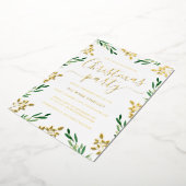 Invitation En Aluminium Soirée de Noël d'entreprise Gold Green Leaf (Rotation)