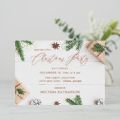 Invitation En Aluminium Soirée de Noël des Feuilles de pin rustique (Debout devant)