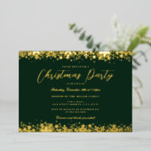 Invitation En Aluminium Soirée de Noël Elegant Gold Green Snowflake (Debout devant)