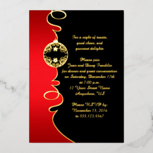 Invitation En Aluminium Soirée de Noël Elegant Rouge Noir