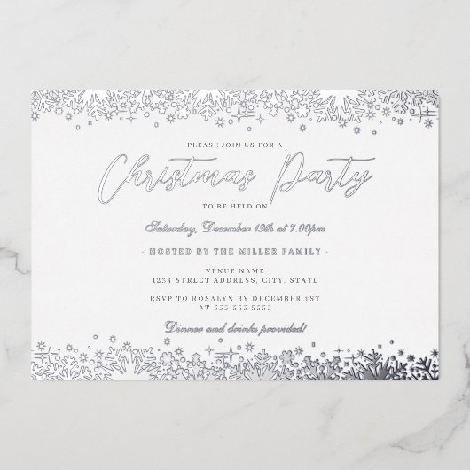 Invitation En Aluminium Soirée de Noël Elégante en argent blanc (Recto)