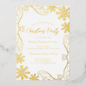 Invitation En Aluminium Soirée de Noël Gold Red Swirl Snowflake (Recto)