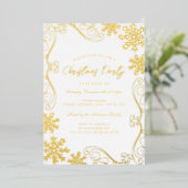 Invitation En Aluminium Soirée de Noël Gold Red Swirl Snowflake (Debout devant)
