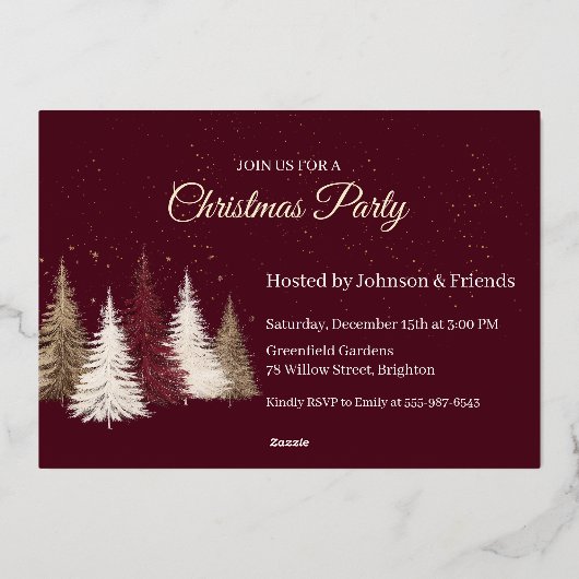 Invitation En Aluminium Soirée de Noël Or (Verso)