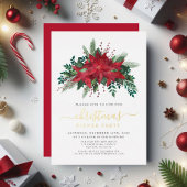 Invitation En Aluminium Soirée de Noël Poinsettia Soirée d'or