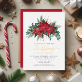 Invitation En Aluminium Soirée de Noël Poinsettia Soirée d'or