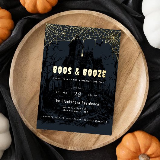 Invitation En Aluminium Soirée d'Halloween "Boos & Booze"