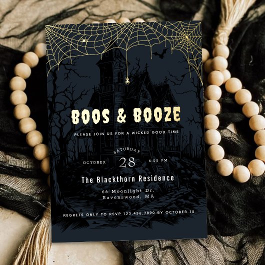 Invitation En Aluminium Soirée d'Halloween "Boos & Booze"