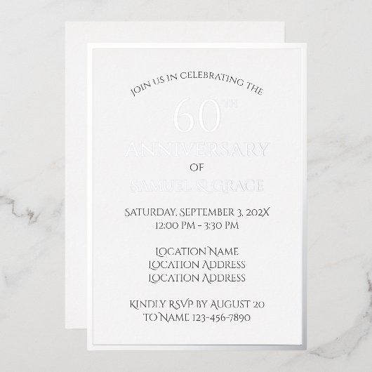 Invitation En Aluminium Soirée du 60e anniversaire du Mariage (Recto/Verso)