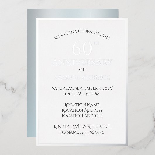 Invitation En Aluminium Soirée du 60e anniversaire du Mariage sur mesure (Recto/Verso)