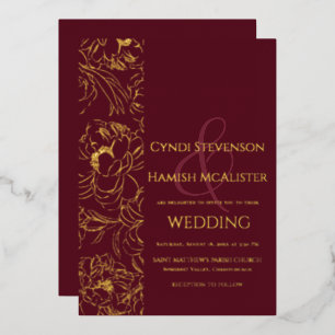 Invitation En Aluminium Soirée Floral Bourgogne Mariage Foil