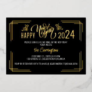 Invitation En Aluminium Soirée Gold & Black du Nouvel An
