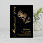 Invitation En Aluminium Soirée Mascarade Or  (Debout devant)