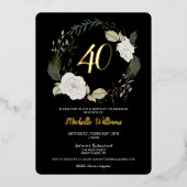 Invitation En Aluminium Soirée moderne 40e anniversaire Floral Wreath Gold (Recto)