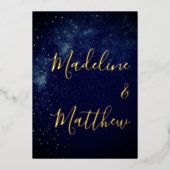 Invitation En Aluminium Soirée Sky Astral Gold Stars Blue Mariage Foil In (Recto)