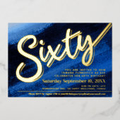 Invitation En Aluminium Soixante 60e fête d'anniversaire or saphir bleu (Recto)